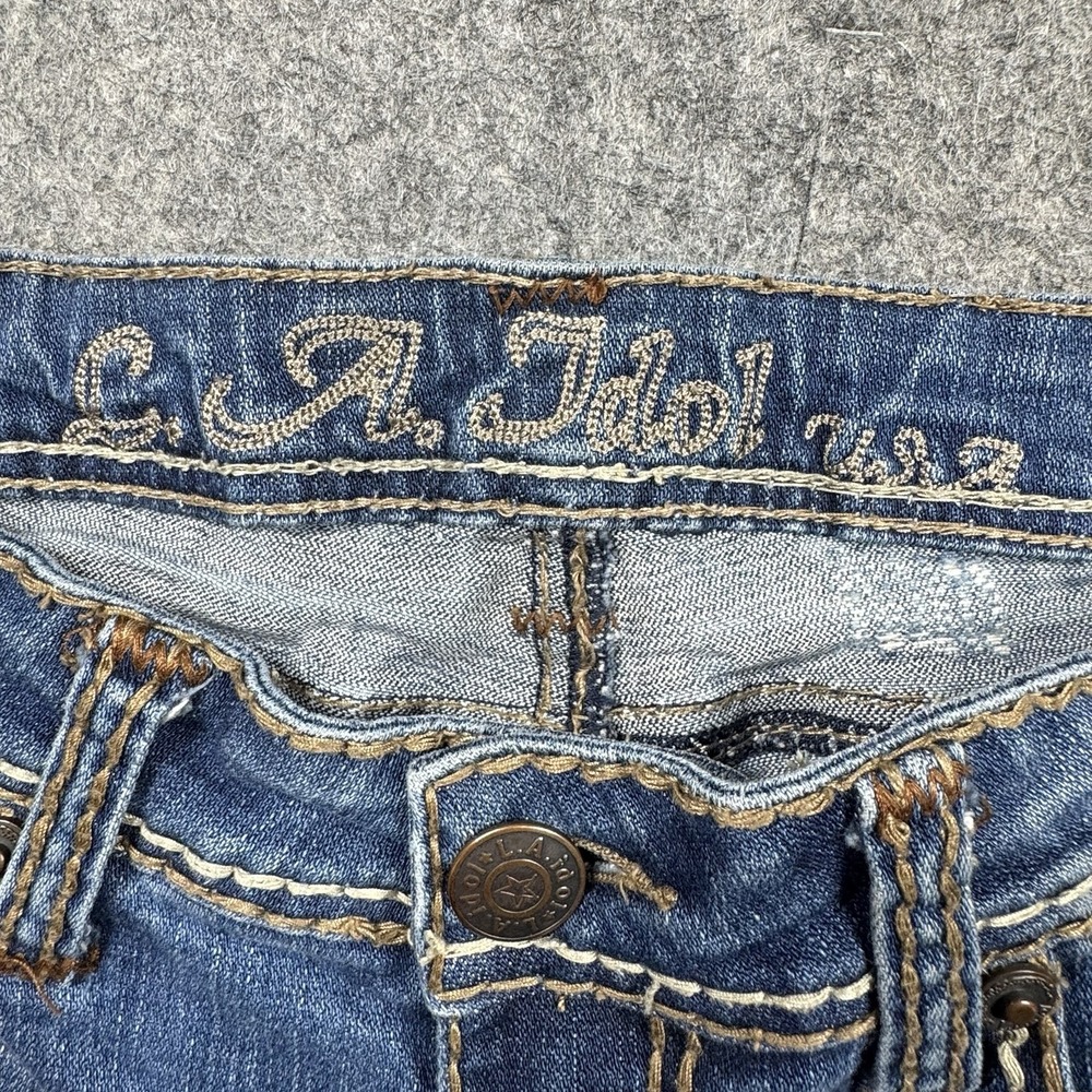 L.A. Idol Womens Juniors Bootcut Jeans Size 9 Blue Distressed 5 Pockets - Picture 8 of 13